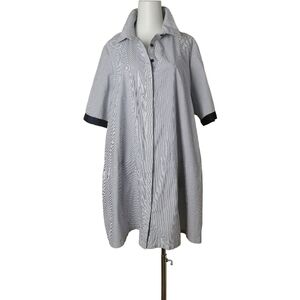 🐟 4XL，loose white / blue striped cotton blend short sleeve shirt dress b